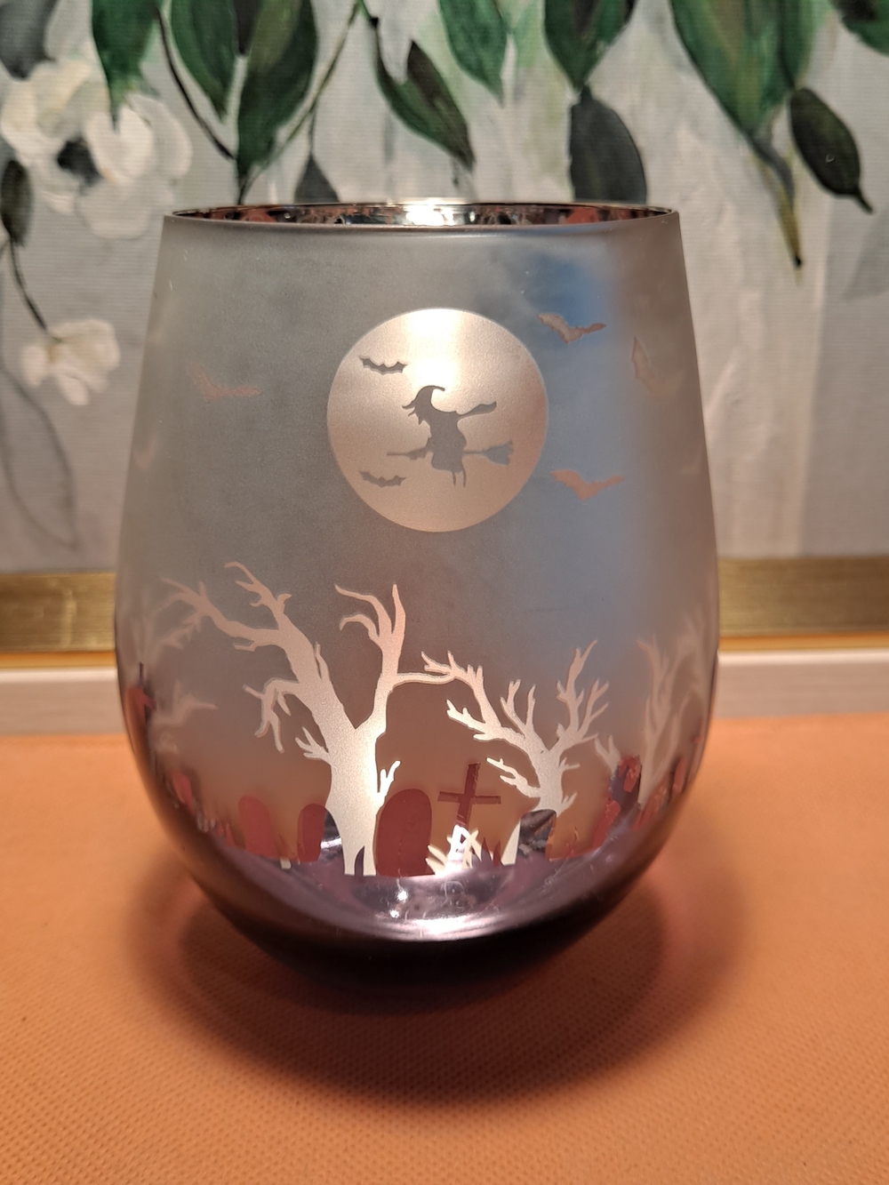Homegoods Silver Purple Witch Bats Moon Cemetery Mirrored Stemless Drinkware